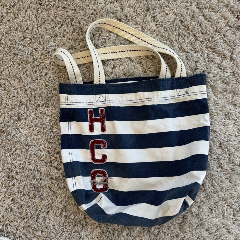 Hollister Navy and White Striped Tote